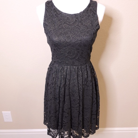 Soprano Dresses & Skirts - Soprano Black and Gold Lace fit and flare dress